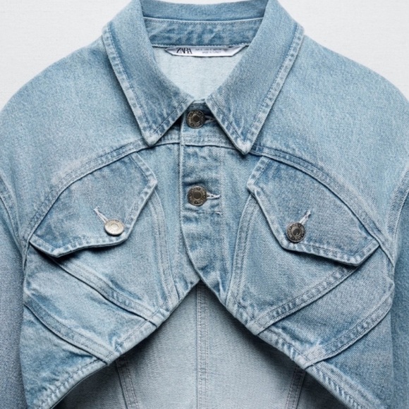 ZARA Cropped Denim Jean Jacket Size M BNWT - Picture 2 of 14